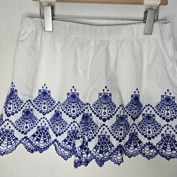 Calypso St Barth Sleep Shorts Size Large 100% Cotton Embroidered Seashells White - Picture 2 of 6